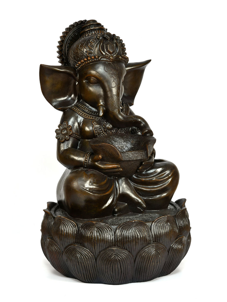 Maha Ganesha On Lotus Water Fountain (Brown)