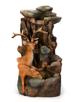 Deer At Waterfall Water Fountain (Brown)