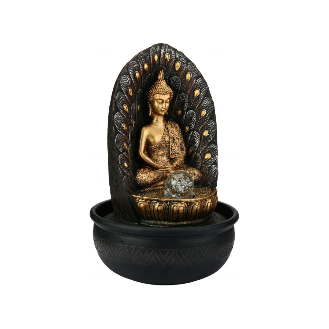 Buddha Peacock Water Fountain (Gold)