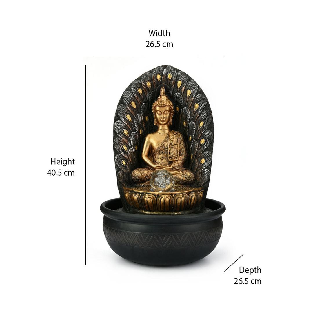 Buddha Peacock Water Fountain (Gold)