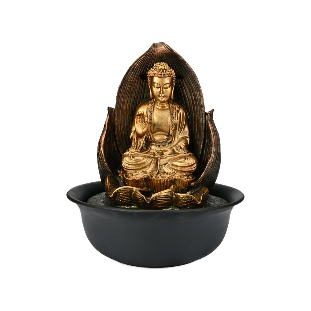 Buddha On Flower Water Fountain (Gold)