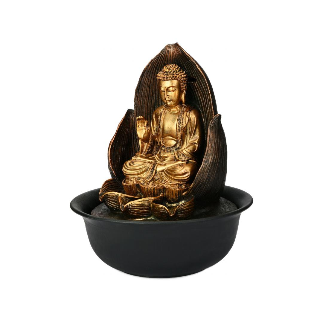 Buddha On Flower Water Fountain (Gold)
