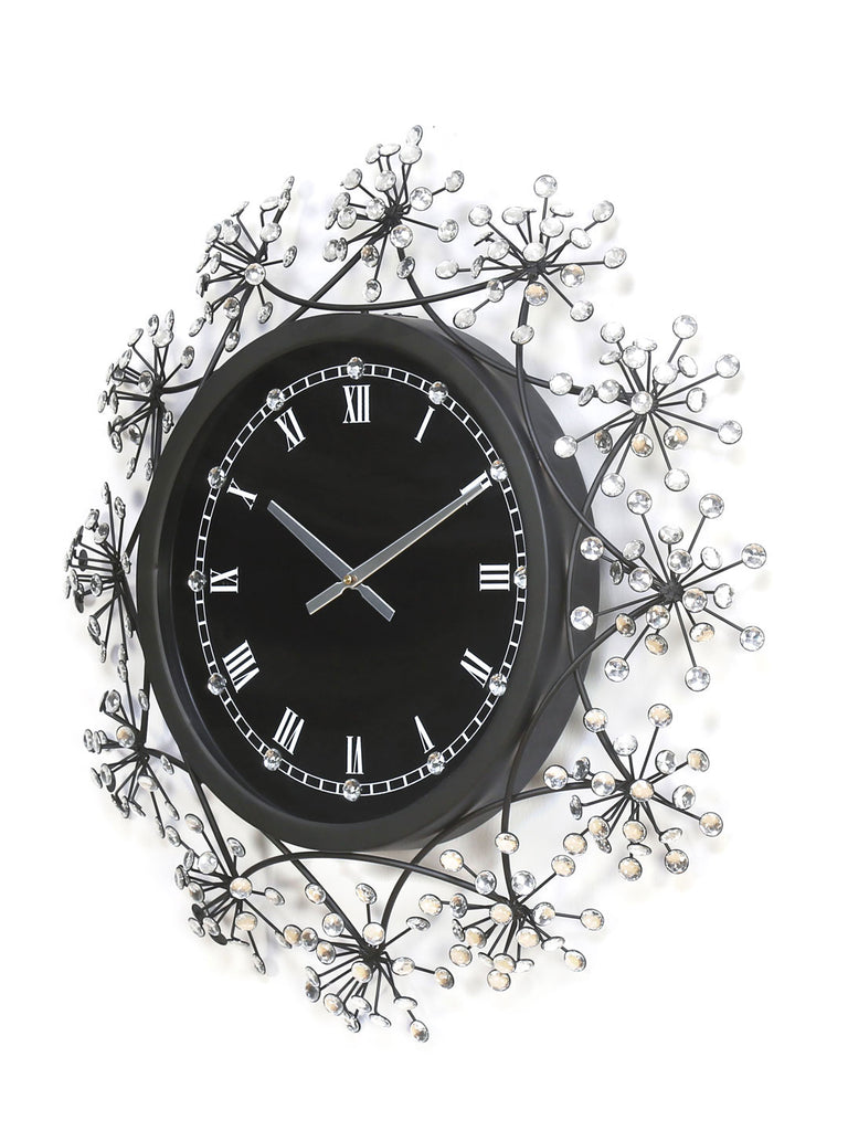 Crystal Floral Wall Clock (Black)