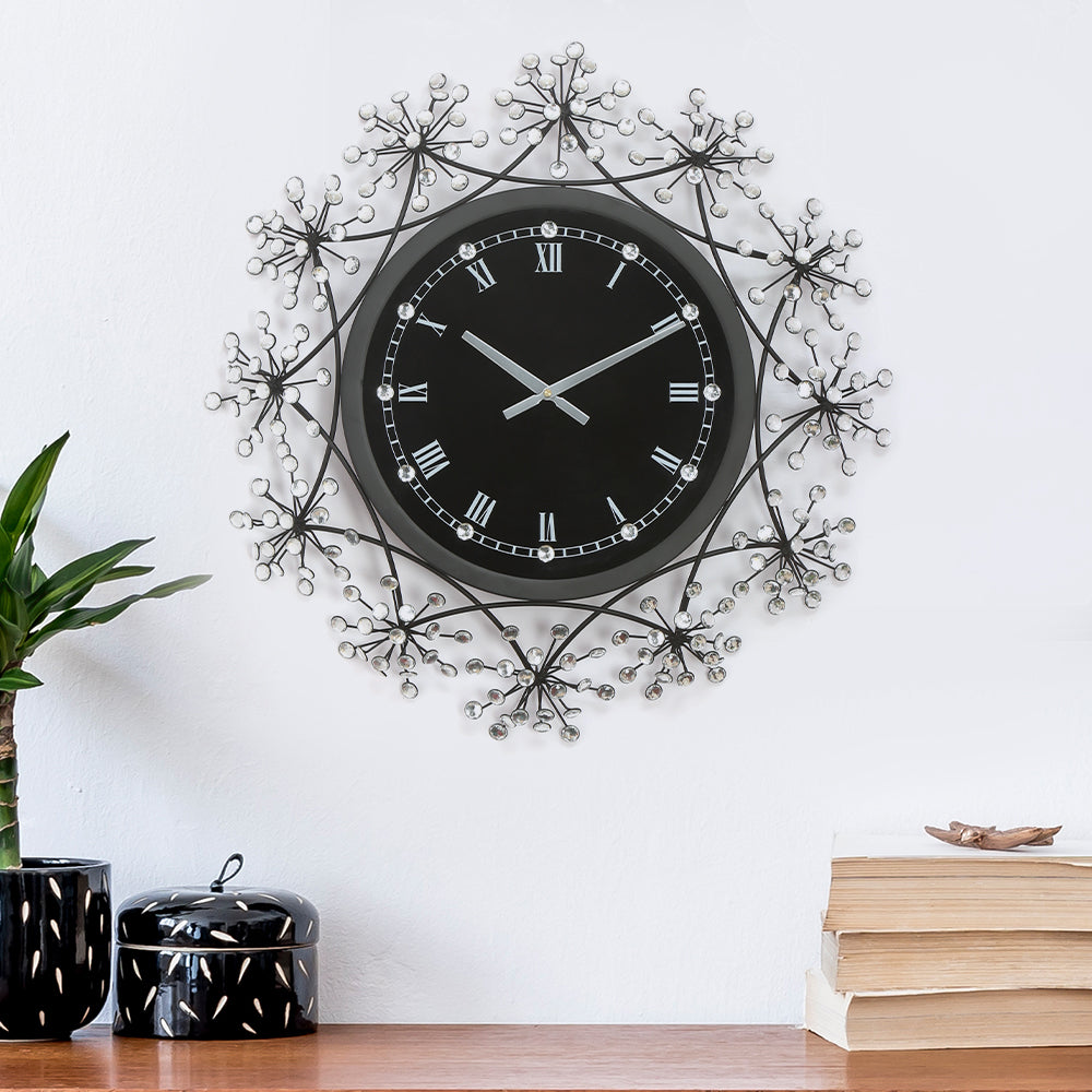 Crystal Floral Wall Clock (Black)