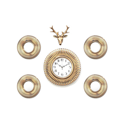 Combo Stag Wall Clock Set Of 6 (Gold)