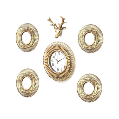 Combo Stag Wall Clock Set Of 6 (Gold)