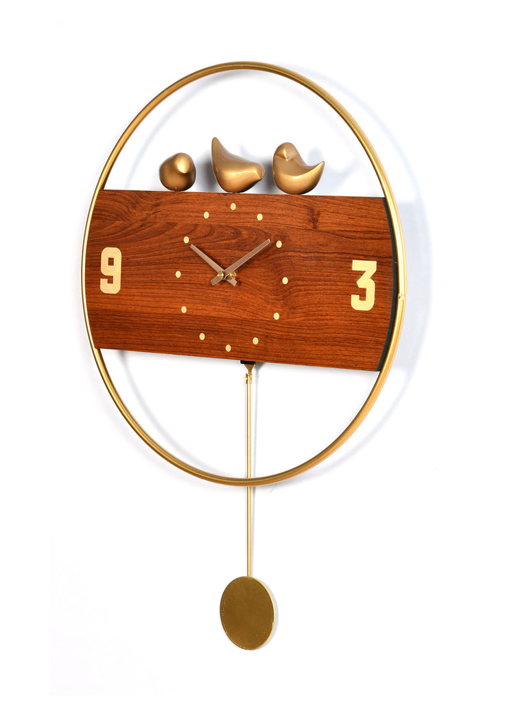 Birds Pendulum Wall Clock (Brown & Gold)