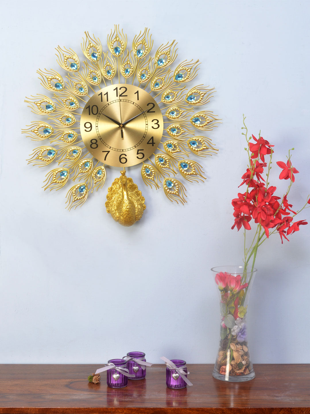 Peacock Wall Clock (Gold)