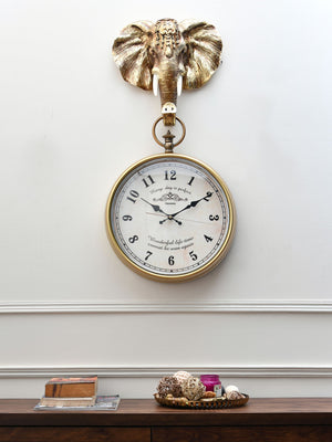 Elephant Holding Wall Clock (Gold)