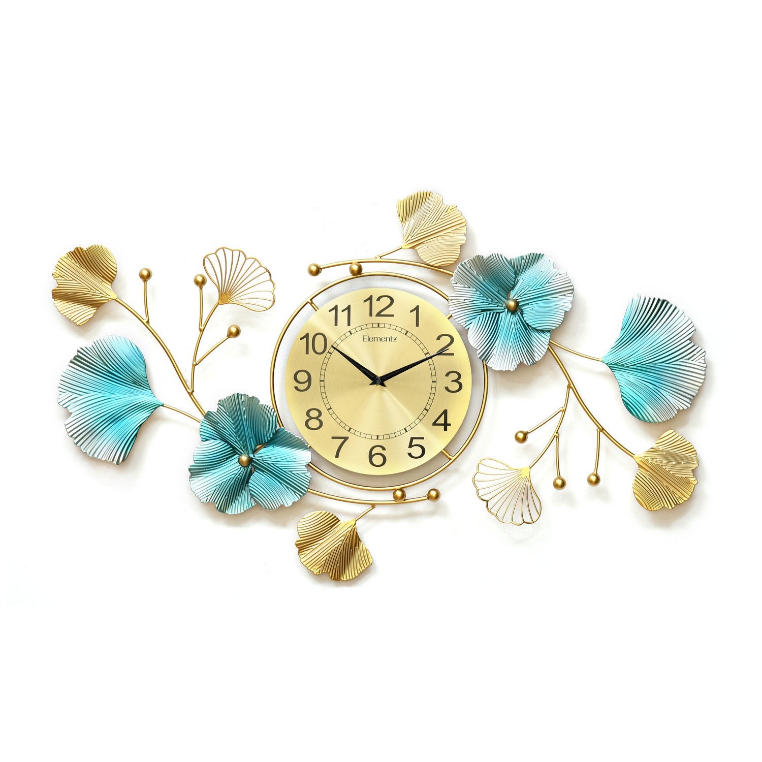 Leaf Gingko Wall Clock Seagreen & Gold