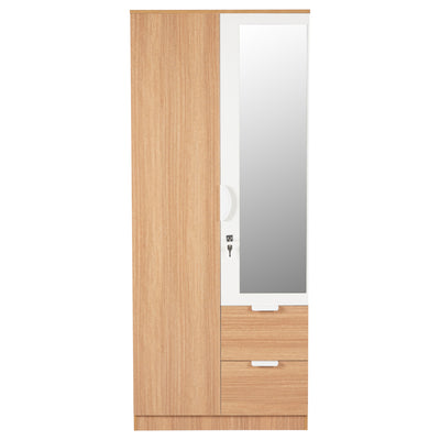 Indio 2 Door Engineered Wood Wardrobe with Mirror (Teak & White)
