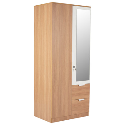 Indio 2 Door Engineered Wood Wardrobe with Mirror (Teak & White)