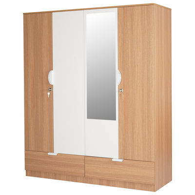Indio 4 Door Wardrobe With Mirror (Teak & White)
