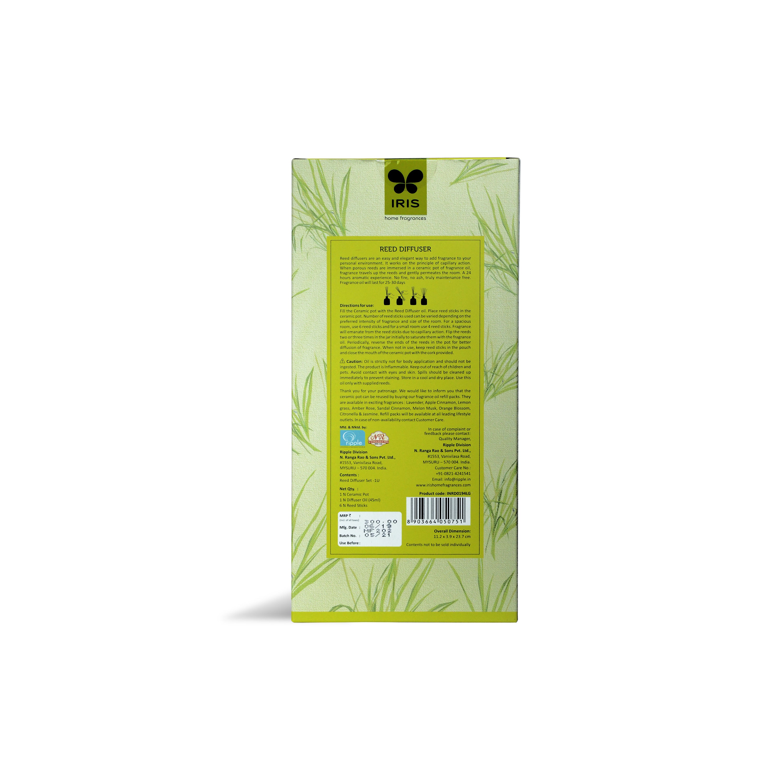 Iris Reed Diffuser 60ml Lemon grass (Green)