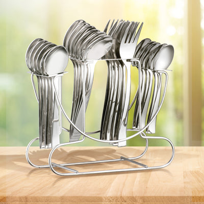 Arias Fiesta Cutlery Set of 24 With Stand (Silver)