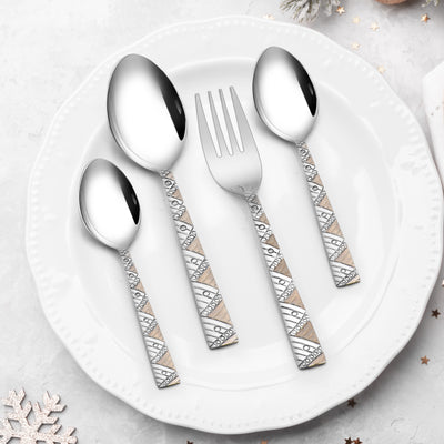 Arias by Lara Dutta Bloom Cutlery Set of 24 With Stand (Silver)