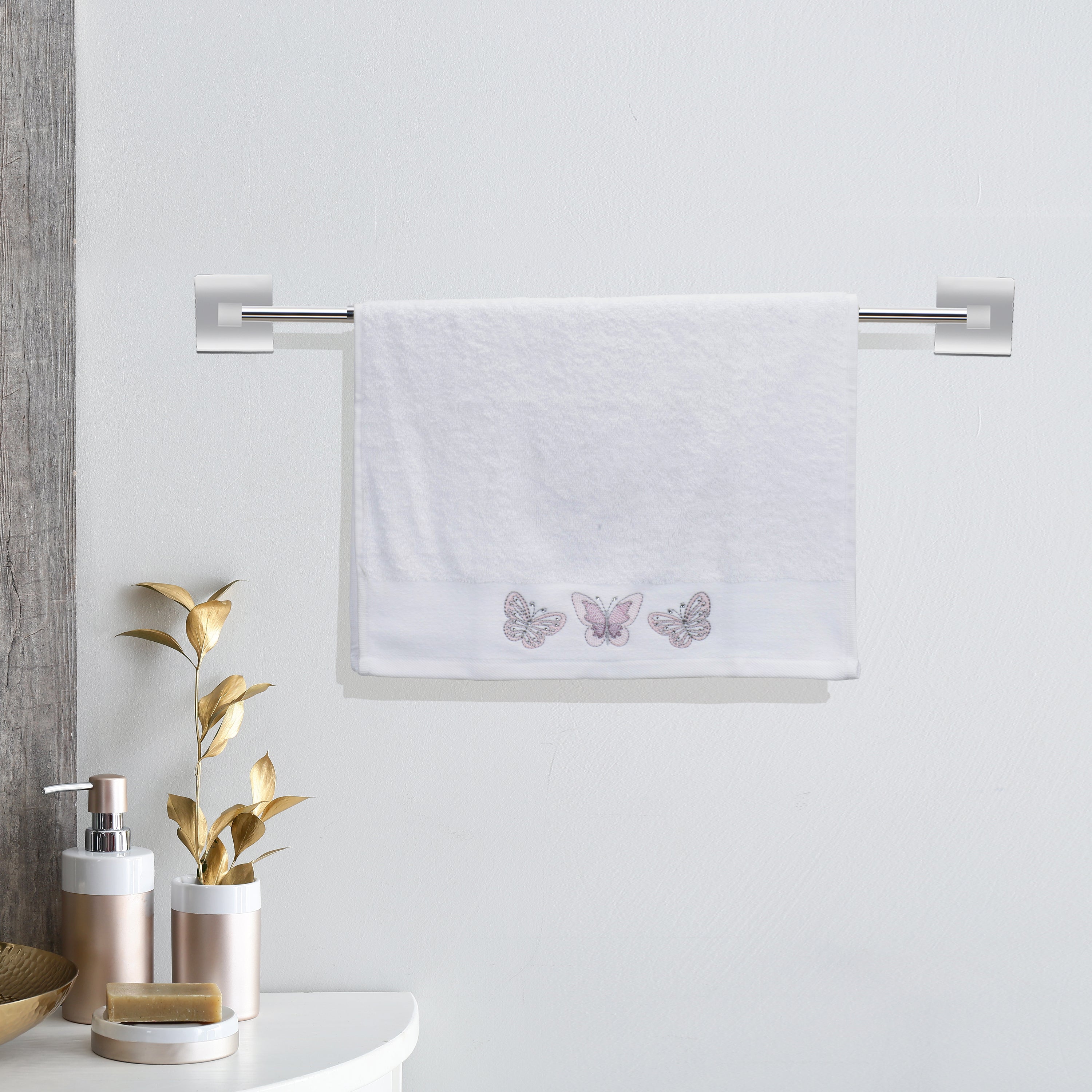 Arias Butterfly Print Hand Towel (White)