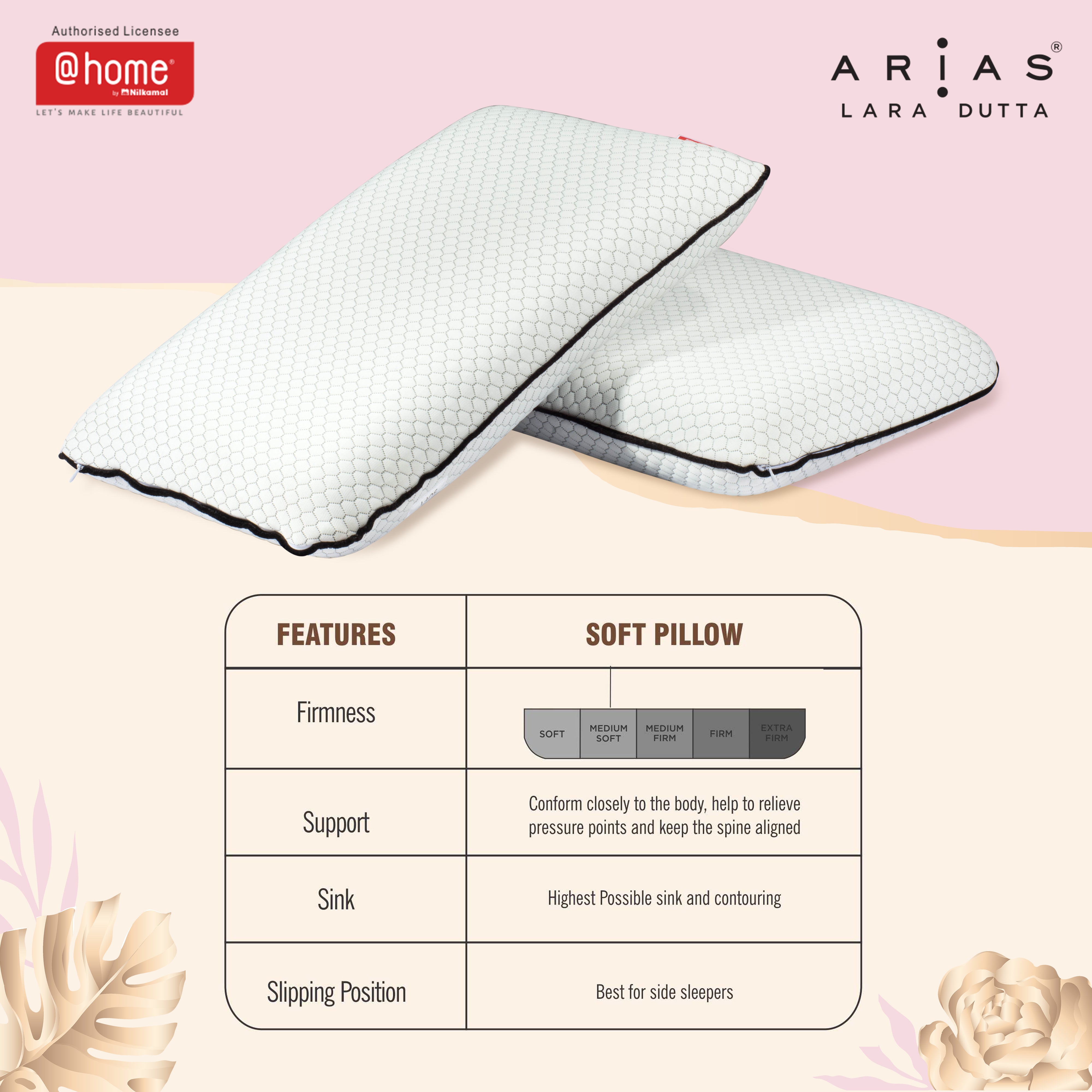 Arias Charcoal Plush Memory Foam Pillow (White)