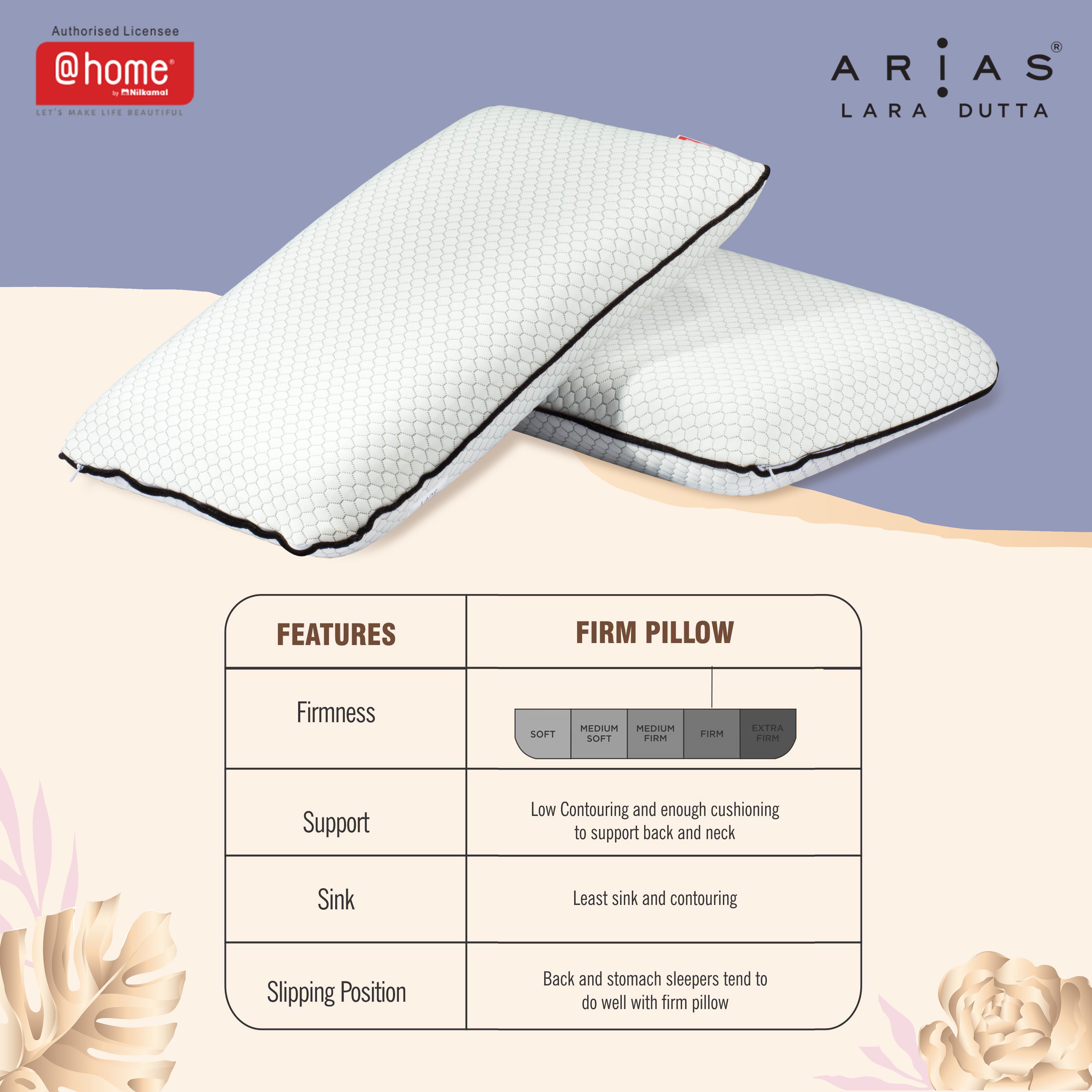 Arias Charcoal Hard Memory Foam Pillow (White)