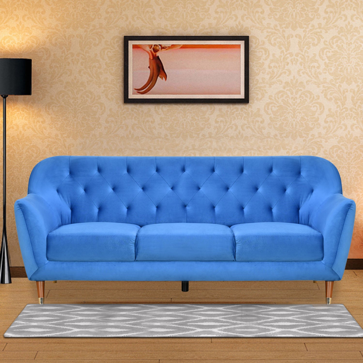 Jennifer 3 Seater Fabric Sofa (Lapis Blue)
