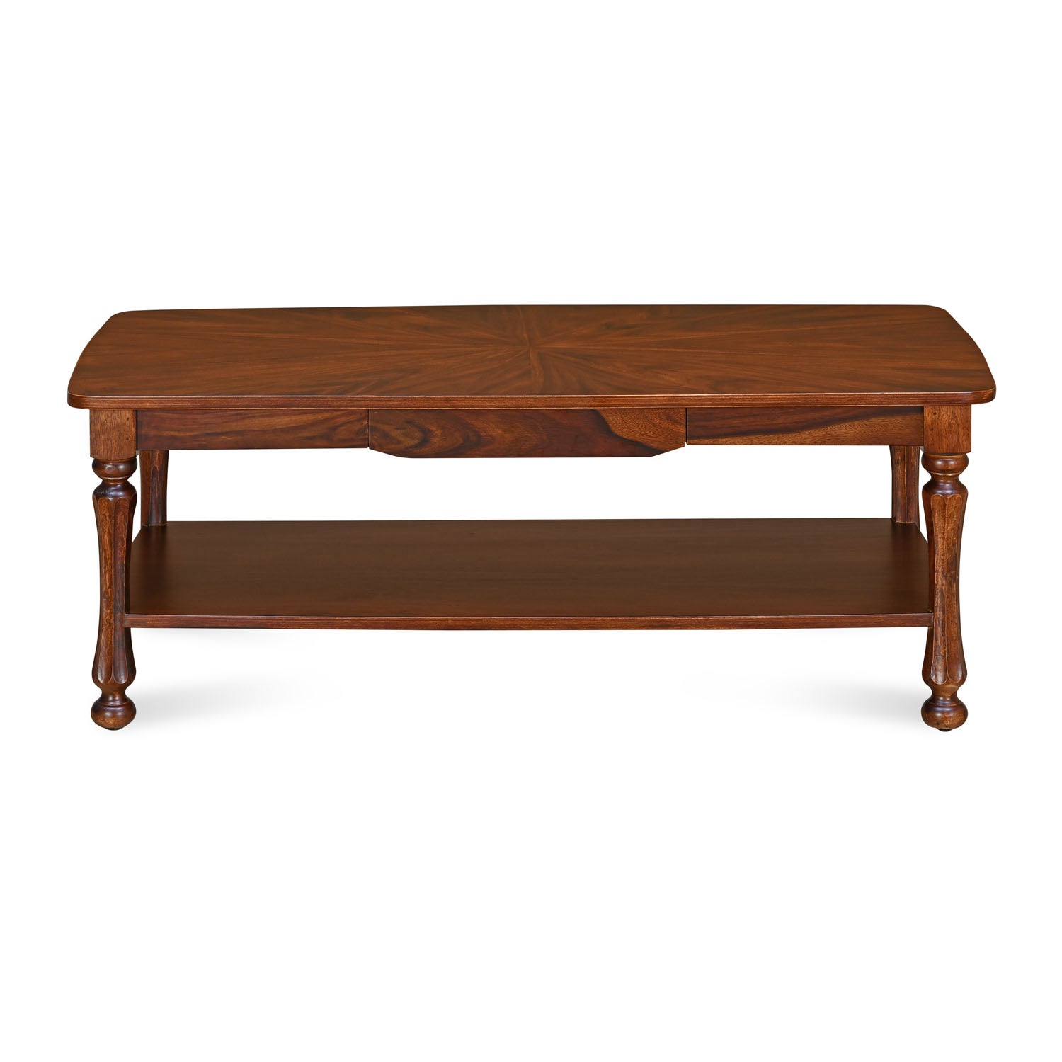 Juliet Solid Wood Center Table with Drawer & Shelf Storage (Light Antique)