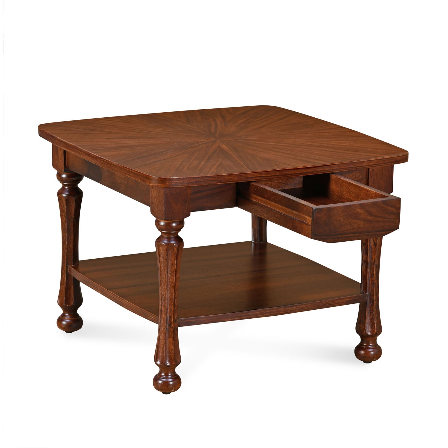 Juliet Solid Wood Side Table with Drawer & Shelf Storage (Light Antique)