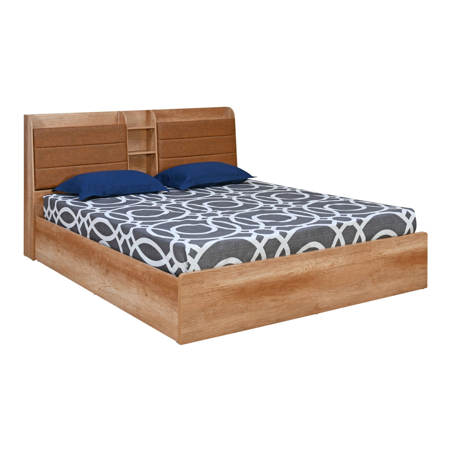 Jupiter Engineered Wood King Bed with Headboard & Box Storage with Nightstand & Dresser (Canyon Oak)