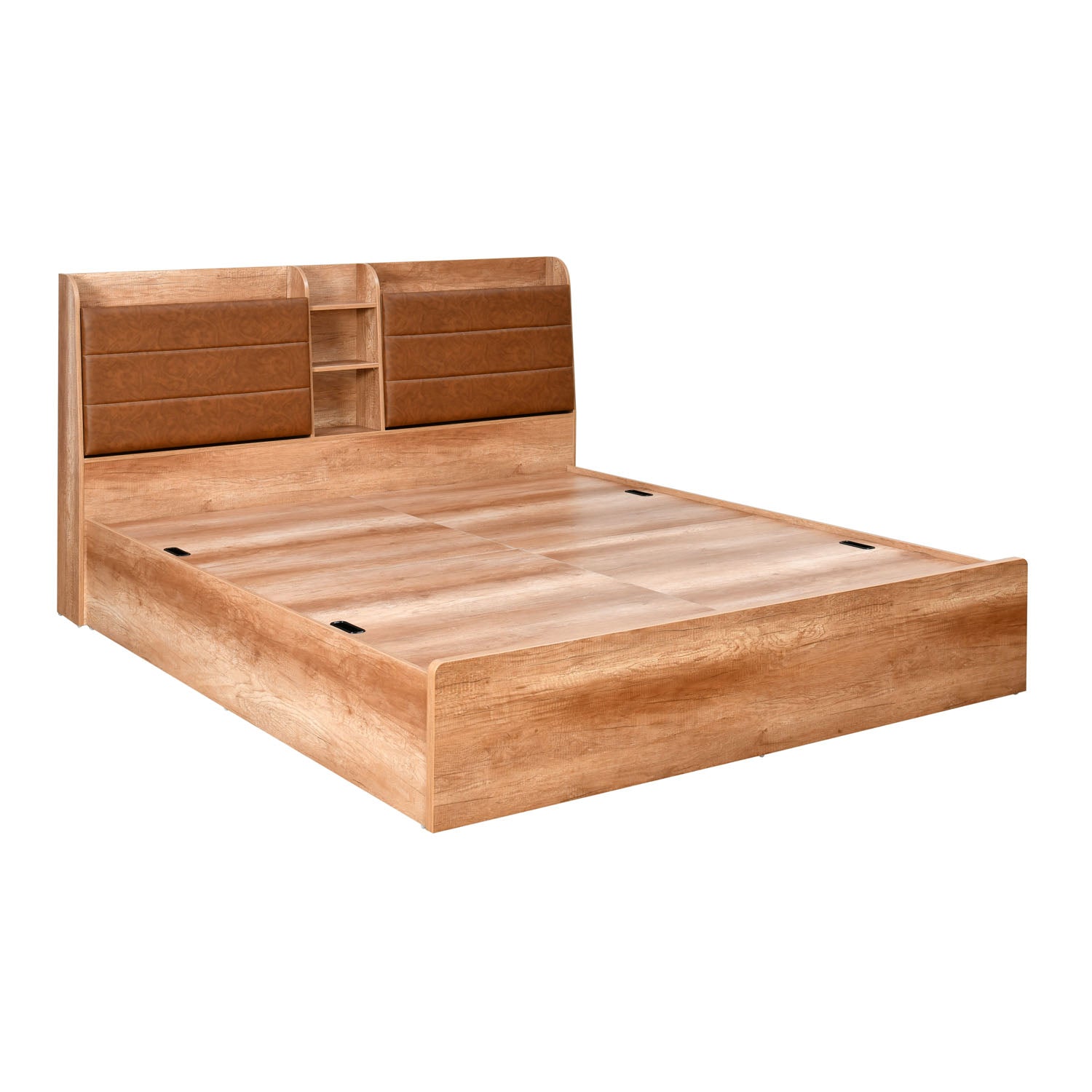 Jupiter Engineered Wood Queen Bed with Headboard & Box Storage with Nightstand & Dresser (Canyon Oak)
