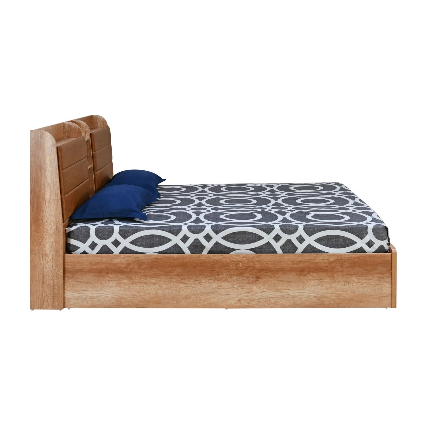 Jupiter Engineered Wood Queen Bed with Headboard & Box Storage (Canyon Oak)