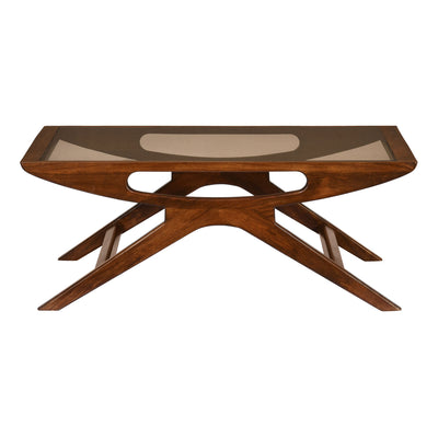 Kingsley Solid Wood Glass Top Center Table (Red Walnut)