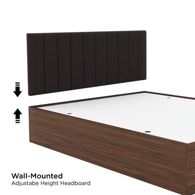 Fusion Upholstered Wall Mounted Headboard Engineered Wood Queen Bed with Box Storage (Grey & Walnut)