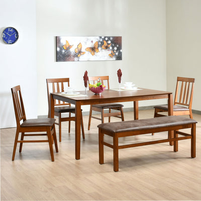Leaf 6 Seater Dining Set With Bench (Walnut)