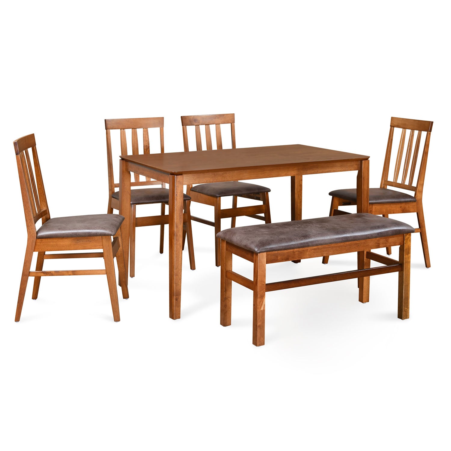 Leaf 6 Seater Dining Set With Bench (Walnut)