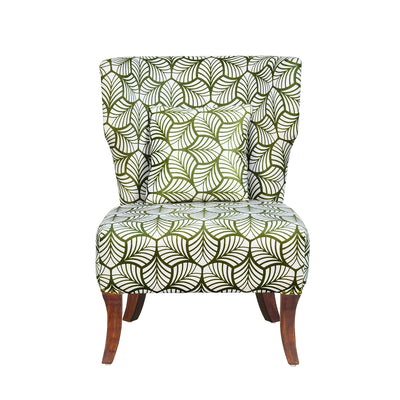 Leafy Fabric Arm Chair (Green & White)