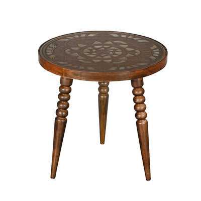 Lilibet Glass Top Solid Wood Frame Side Table (Medium Walnut)