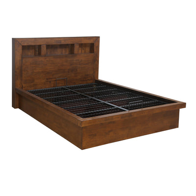 Lincoln Solid Wood Queen Bed With Hydraulic Storage (Brown)