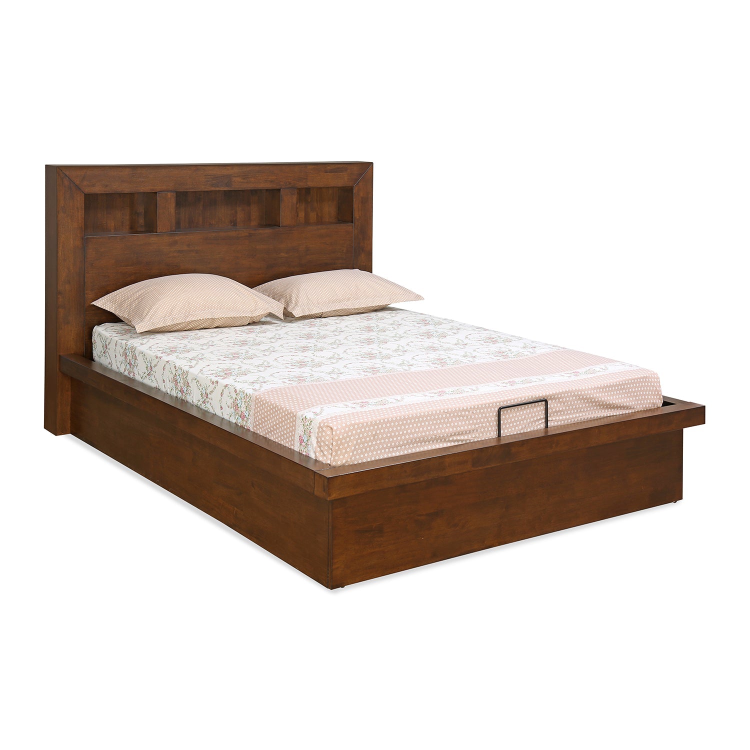 Lincoln Solid Wood Queen Bed With Hydraulic Storage (Brown)