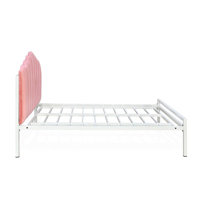 Lotus Upholstered Headboard Without Storage King Bed (Pink & White)