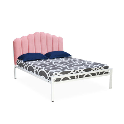Lotus Upholstered Headboard Without Storage King Bed (Pink & White)
