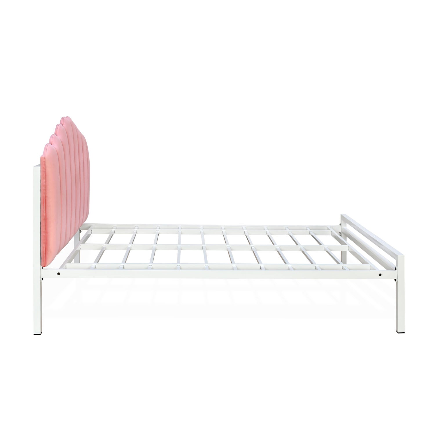 Lotus Upholstered Headboard Without Storage Queen Bed (Pink & White)