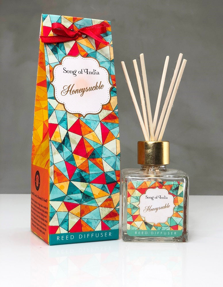Song of India 100 ml Honeysuckle Reed Diffuser in Glass Jar with 6 Sticks for Home Fragrance