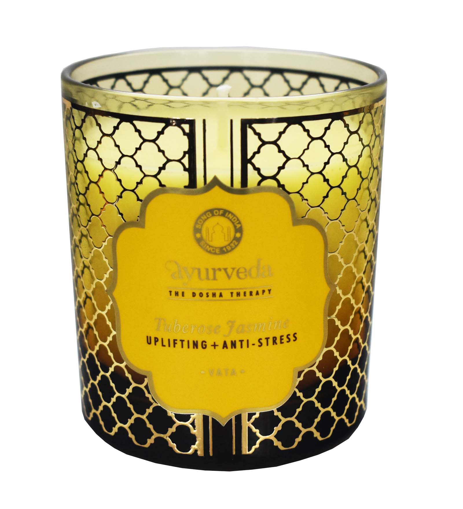 Song of India 200 g. Tuberose Jasmine Luxurious Veda Scented Candle in Brown Colored Glass Jar