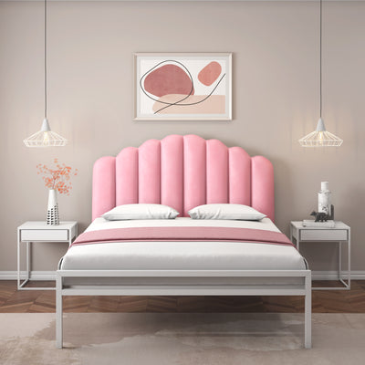 Lotus Upholstered Headboard Without Storage Queen Bed (Pink & White)