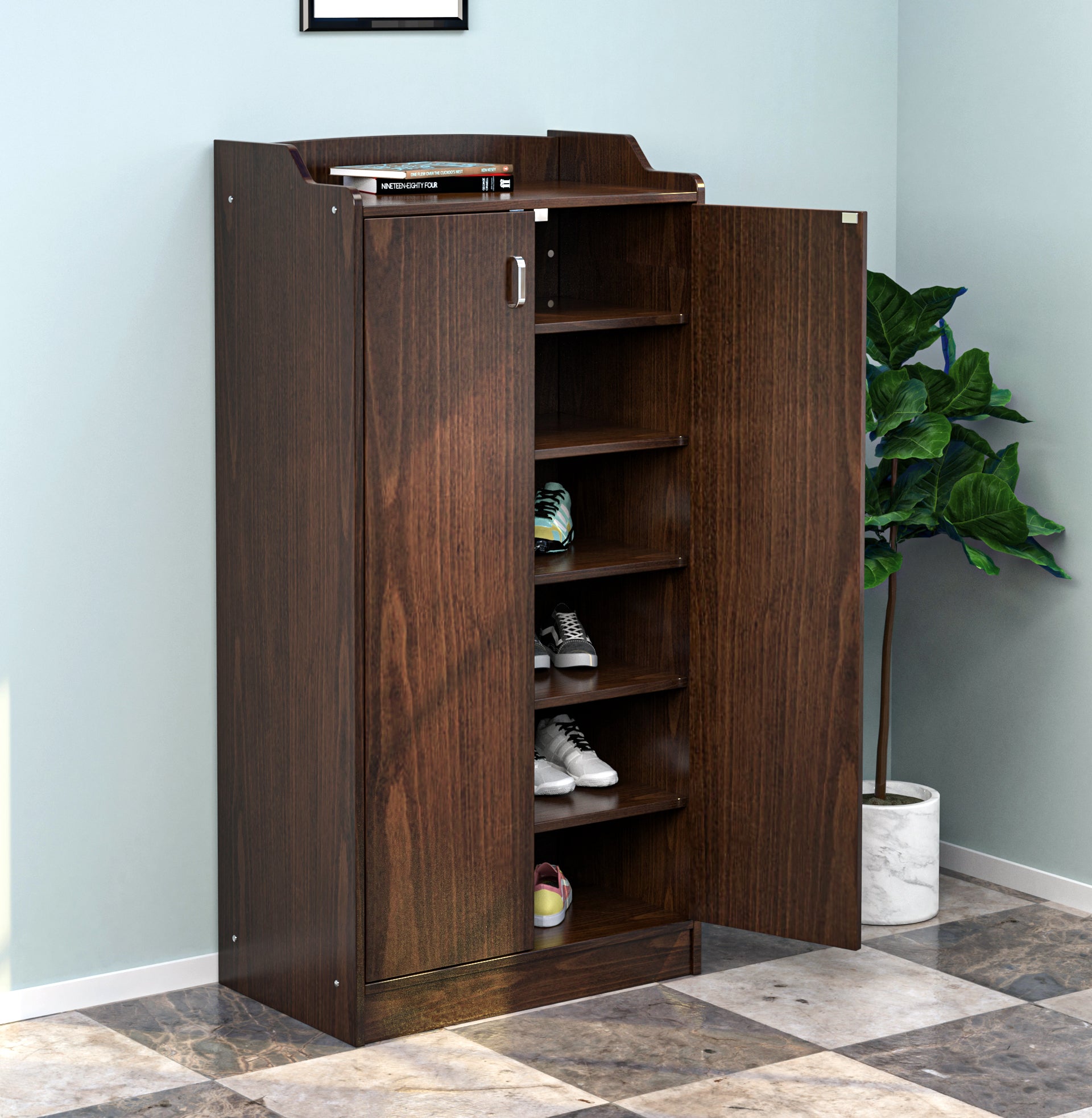 Remarkable glory town Claymont Engineered Wood Shoe Cabinet (Classic Walnut) | Nilkamal At-home  @home