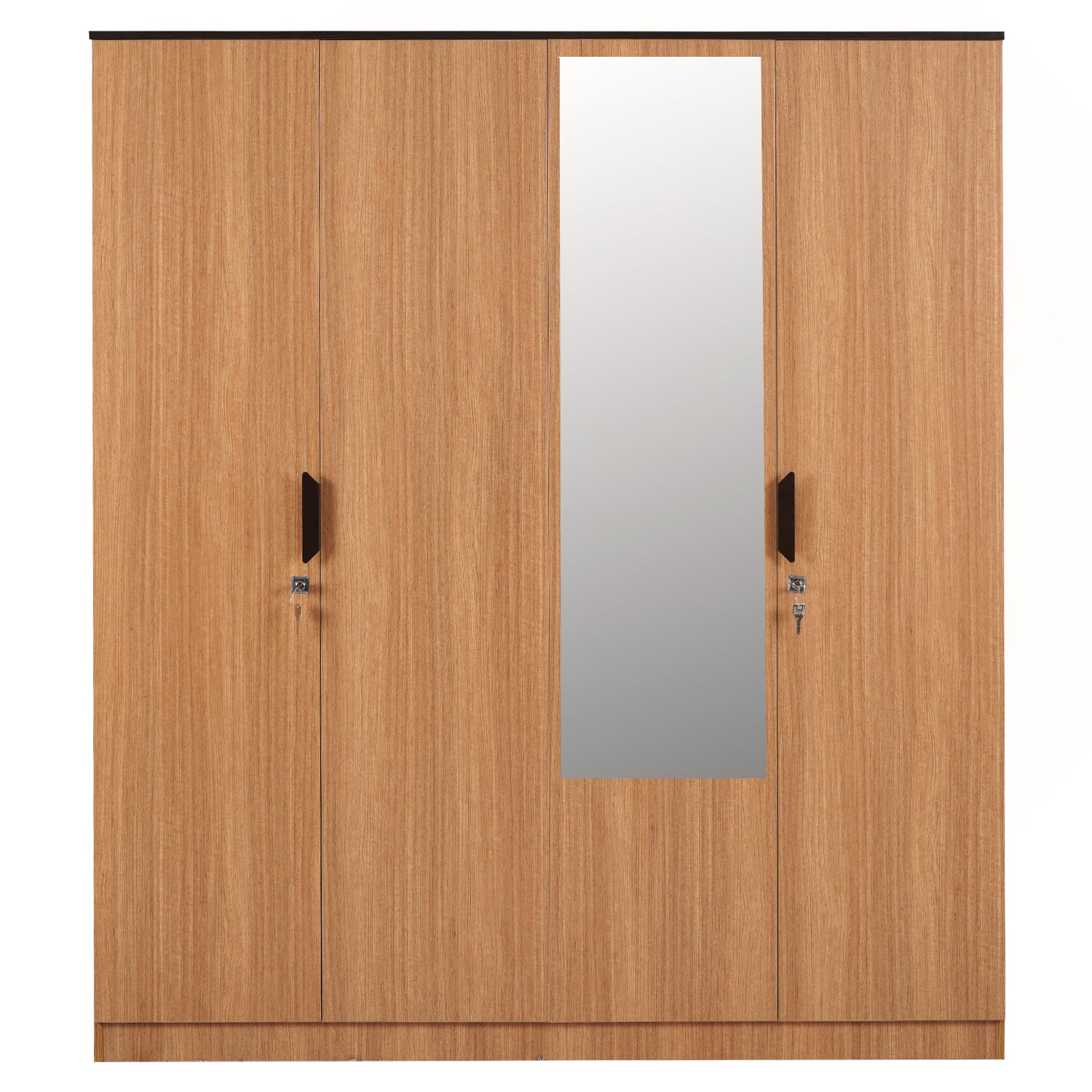 Milford 4 Door Engineered Wood Wardrobe with Mirror (Urban Teak)