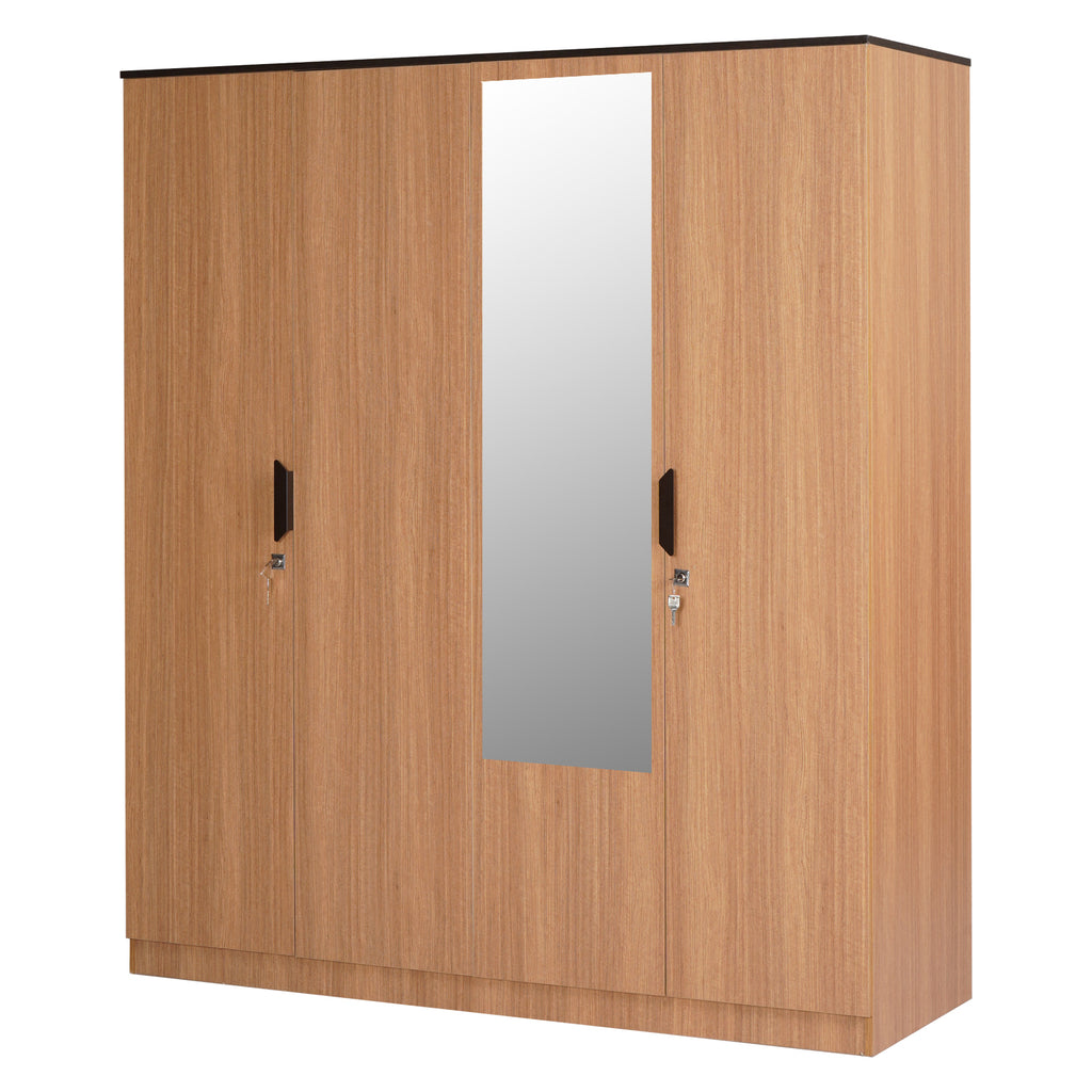 Milford 4 Door Engineered Wood Wardrobe with Mirror (Urban Teak)