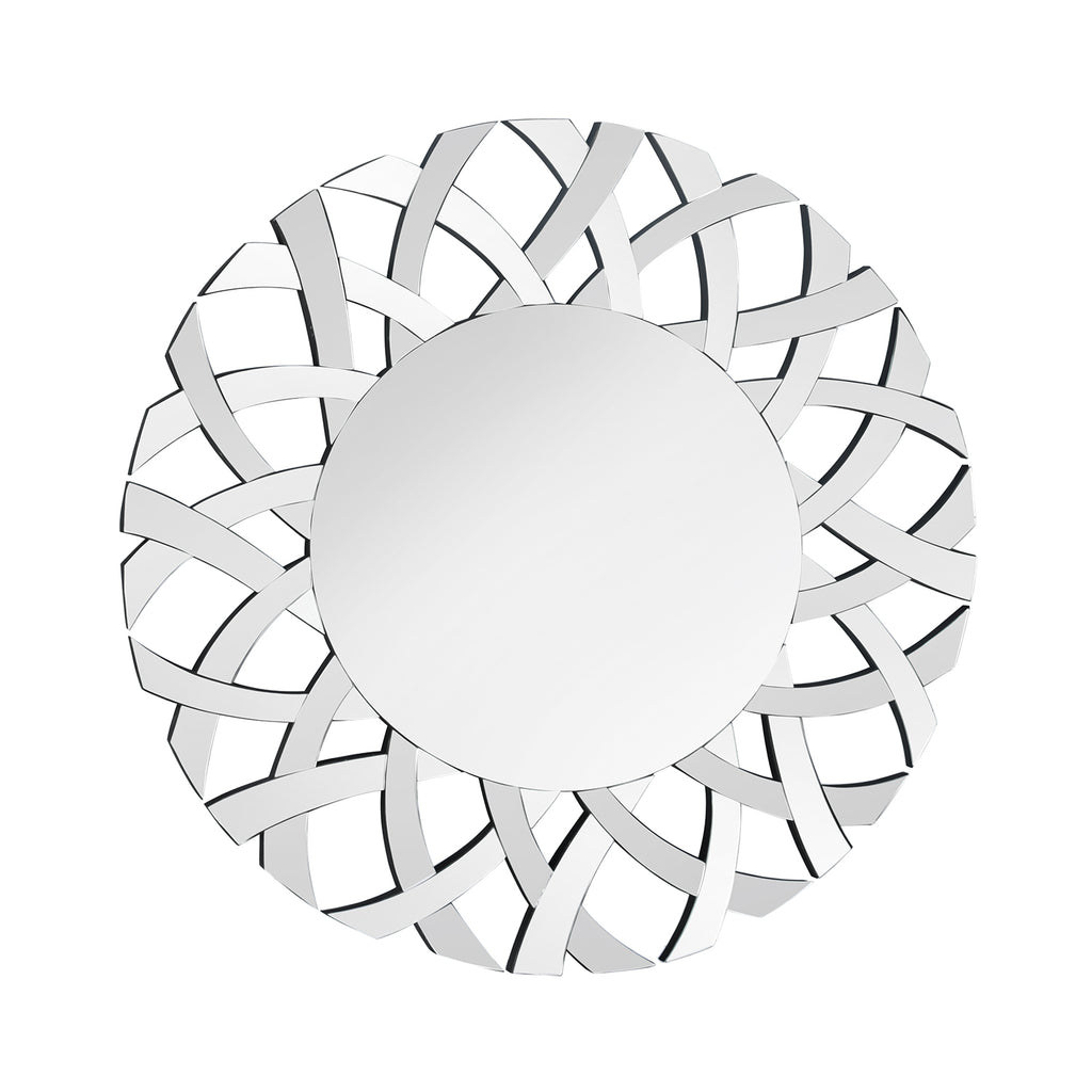 Criss Cross Round Decorative Glass Mirror (Silver)