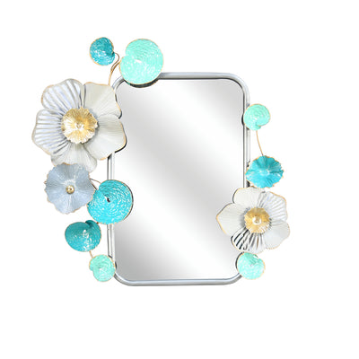 Flora Rectangular Decorative Metal Frame Mirror (Sea Green & Gold)