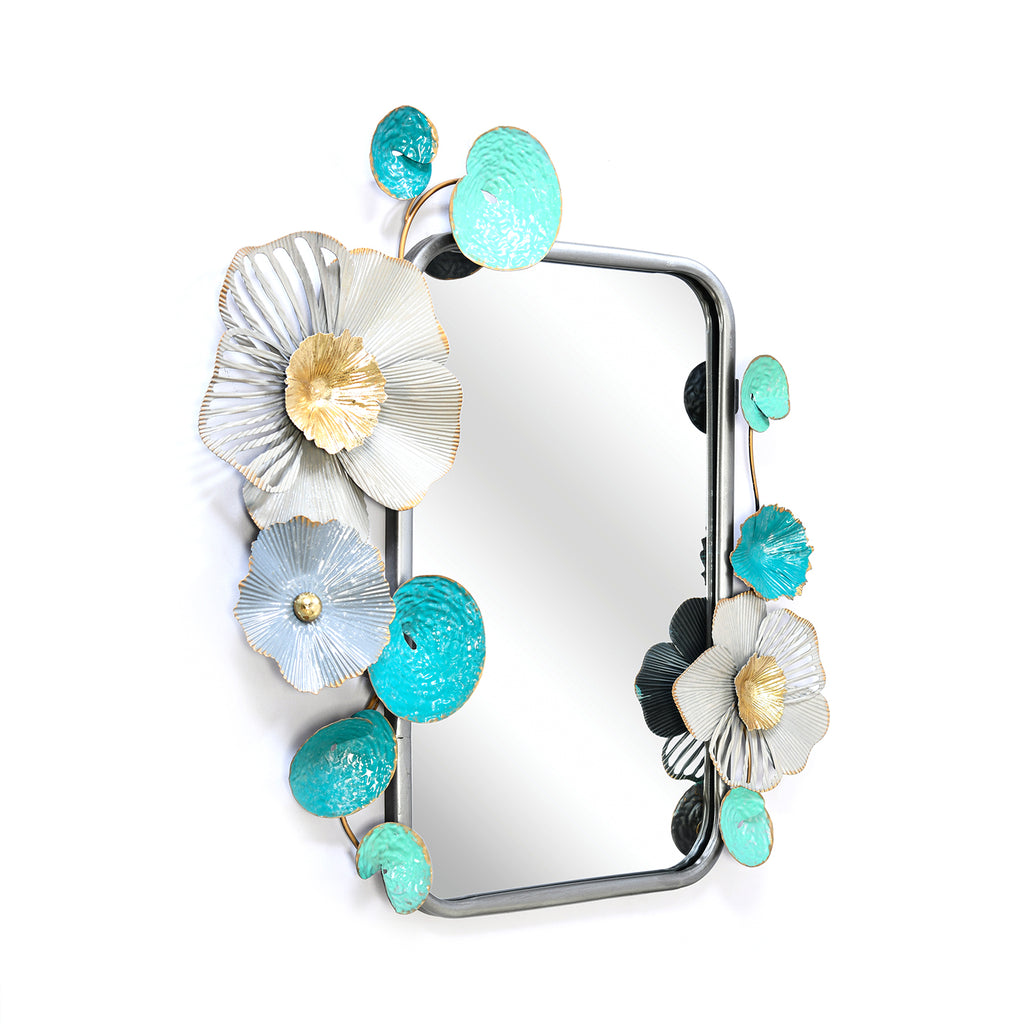 Flora Rectangular Decorative Metal Frame Mirror (Seagreen & Gold)