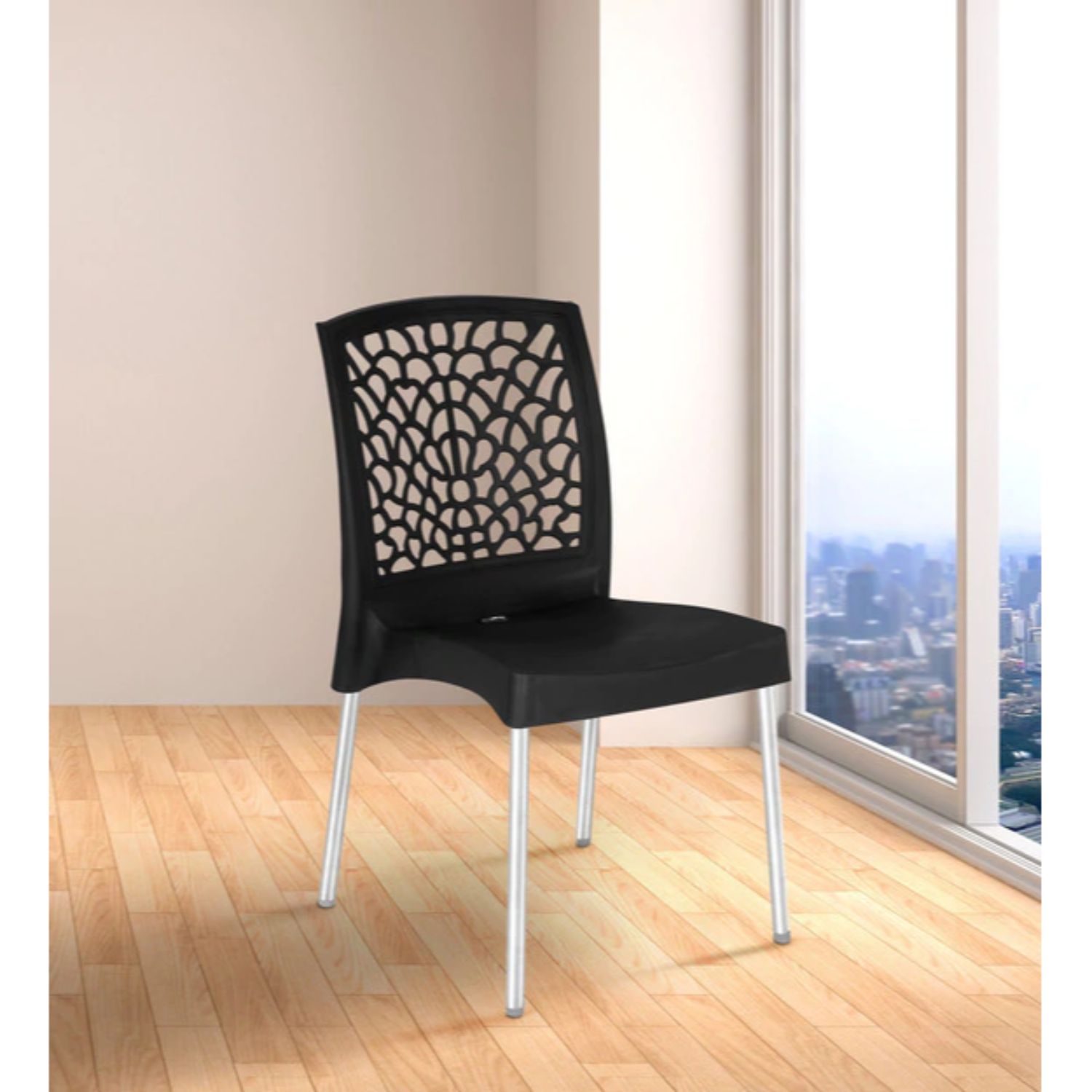 Nilkamal Novella 19 Stainless Steel Chair (Iron Black)
